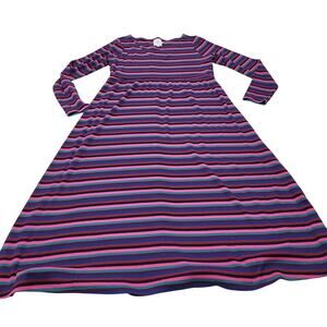 The Nines by Hatch striped long sleeve maternity midi dress pink medium stretch